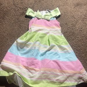 Girls size 6 dress  pink yellow green blue stripe
